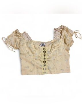 Princess Polly Pale Yellow Floral Hook-Front Puff Sleeve Crop Top